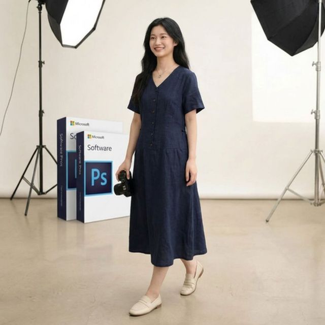 아인리 여성 마 100% 브이넥 반팔 롱원피스 여름 린넨 원피스 ay66087 - 이미지 2