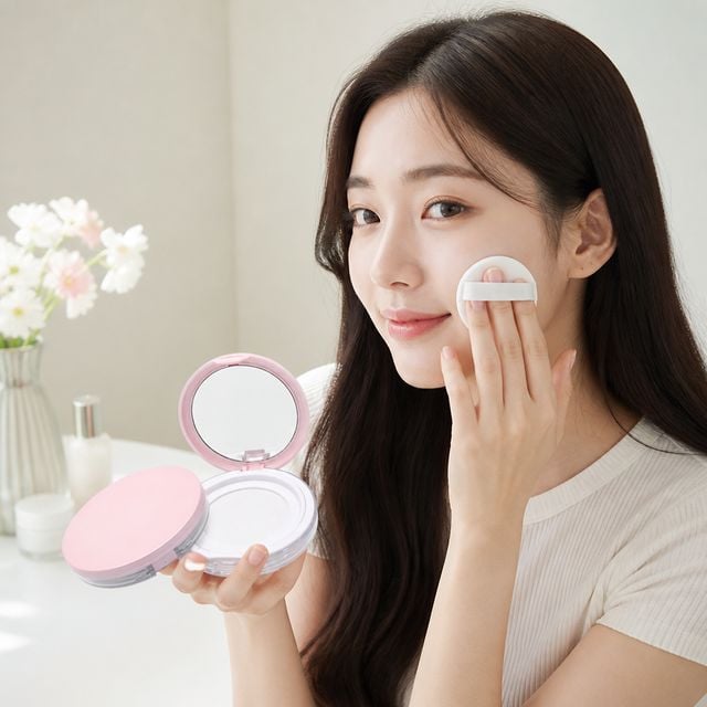 화장품 공병 크림색 퍼프 케이스 휴대용 용기 화장 소품 빈통 - 이미지 1