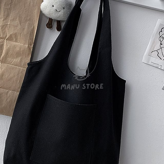 면가방 캐쥬얼가방 포켓 캔버스 에코백 블랙