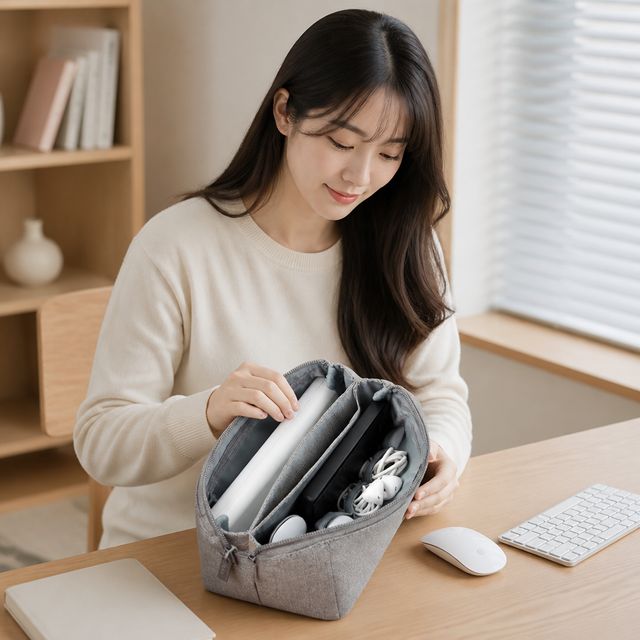 여행용 IT 기기 정리 2단 수납 보관 케이스 태블릿 주변기기 파우치 - 이미지 1
