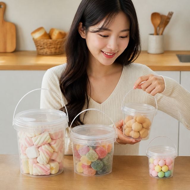 투명 원형 간식 정리함 플라스틱 구디백 케이스 파티 답례품 용기 - 이미지 1
