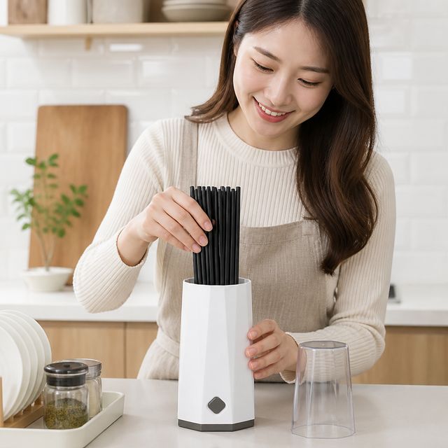 수저꽂이 거치대 물빠짐 뚜껑형 식탁 주방 수저통 포크 보관함 케이스 - 이미지 1