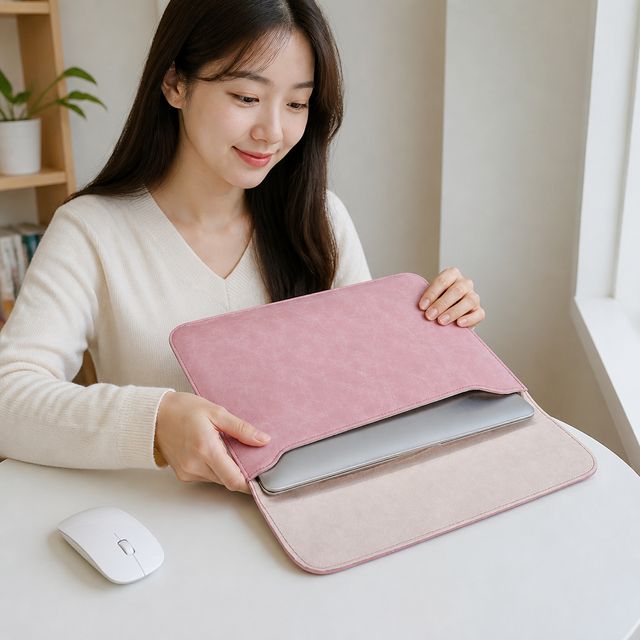 15인치 노트북 슬림 가죽 파우치, 가로형 케이스 커버 - 이미지 1