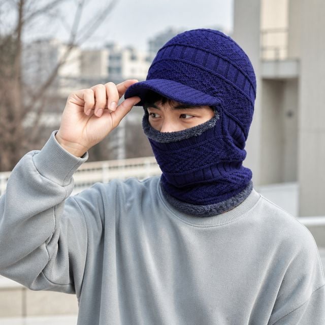 챙모자 바라클라바 겨울 니트 넥워머 기모 털모자 방한 목토시 자전거 낚시 - 이미지 1
