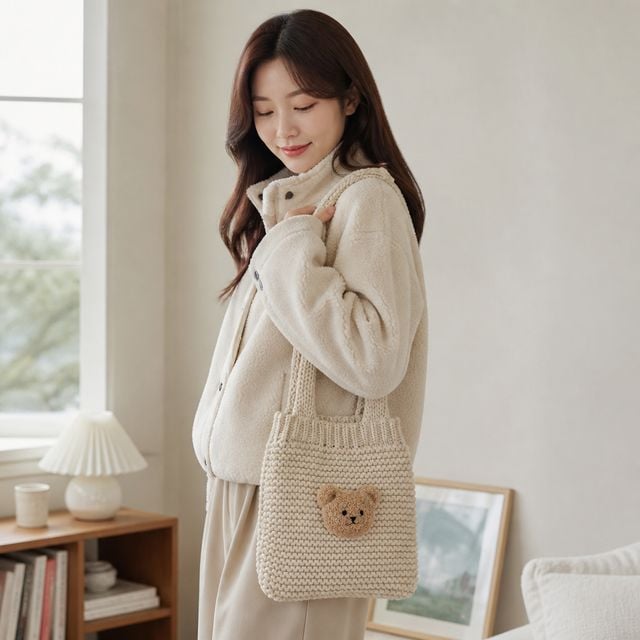 곰돌이 양털 니트숄더백 스퀘어 미니 크로스백 데일리룩