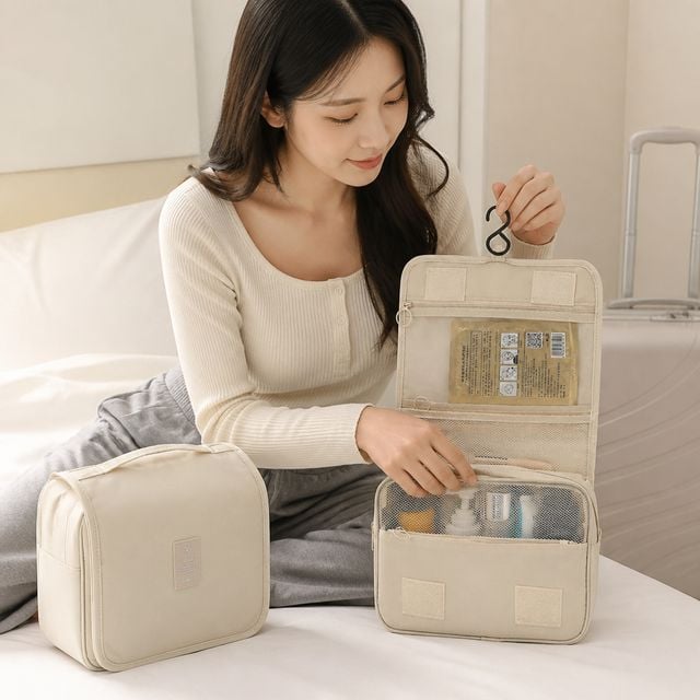 여행용 세면 파우치 방수 워시백 패브릭 압축 여행가방 소품 정리백