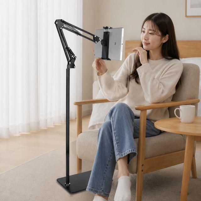 스마트폰 태블릿 침대 거치대 자바라 높이 조절 촬영 지지대 영상 시청 책상