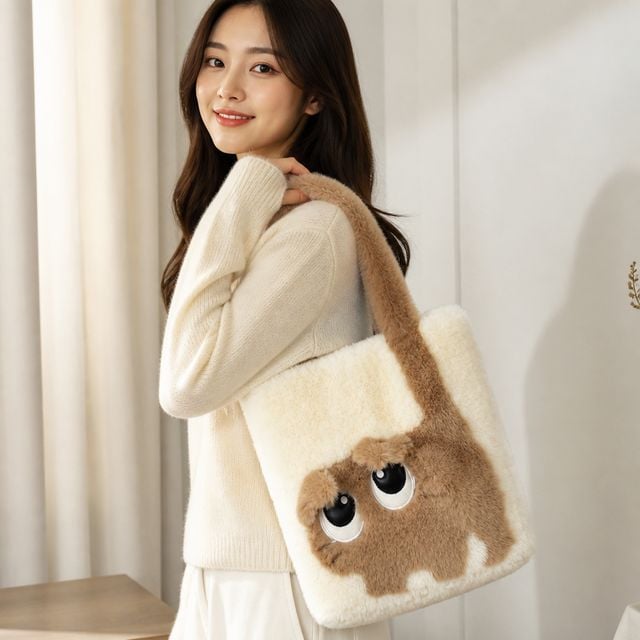여성 퍼 숄더백 토트백 미니 겨울 털가방 데일리 핸드백 꼬리 포인트 - 이미지 1