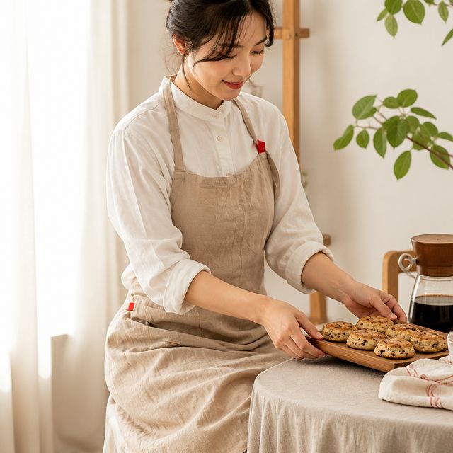 린넨 목걸이 앞치마 베이킹 카페 스트랩 주머니형 의류