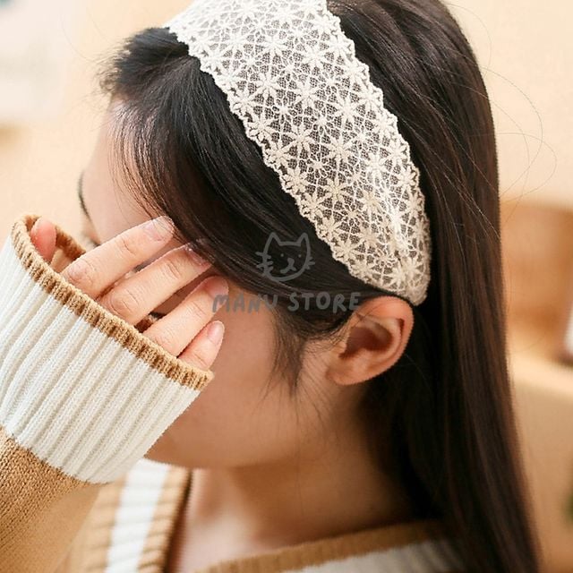 액세서리 단발머리띠 레이스 헤어밴드 화이트