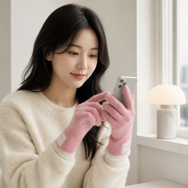 앙고라 롱 터치 장갑 여성 겨울 스마트폰 방한 글러브 - 이미지 1