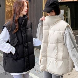 여성 루즈핏 하이넥 패딩 조끼 웰론 오버핏 베스트 - 이미지 2