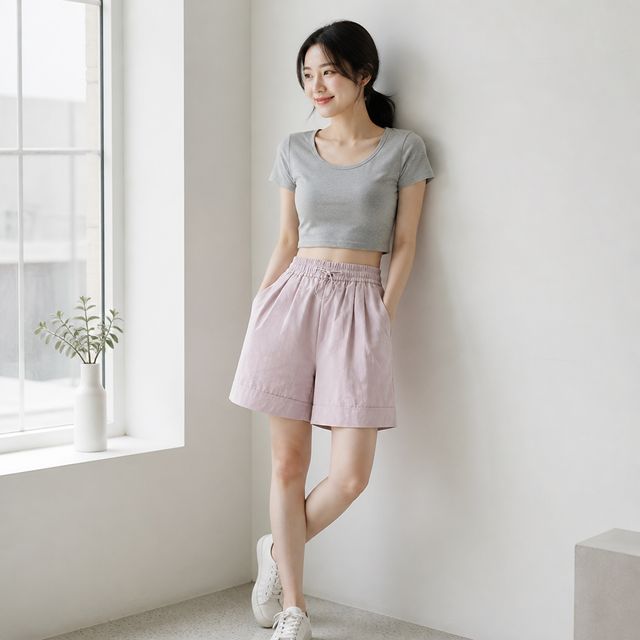 밴딩 조거 팬츠 스트링 허리끈 여름 트레이닝 롱바지 무지 반바지 데일리룩