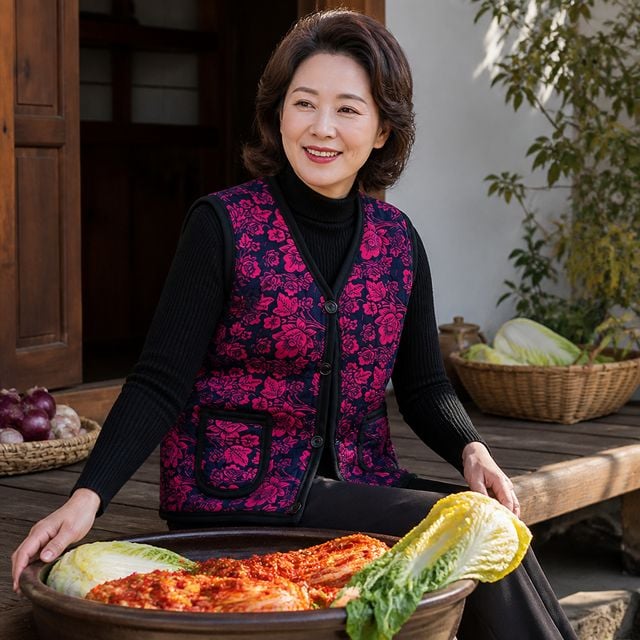겨울 융털 털조끼 레트로 방한 할머니 김장용 캠핑 작업 조끼
