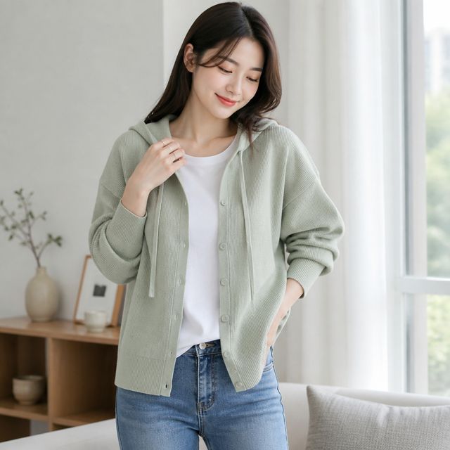 여성 루즈핏 카라 니트 가디건 봄 가을 겨울 무지 외투 데일리룩 소프트 아우터 - 이미지 1