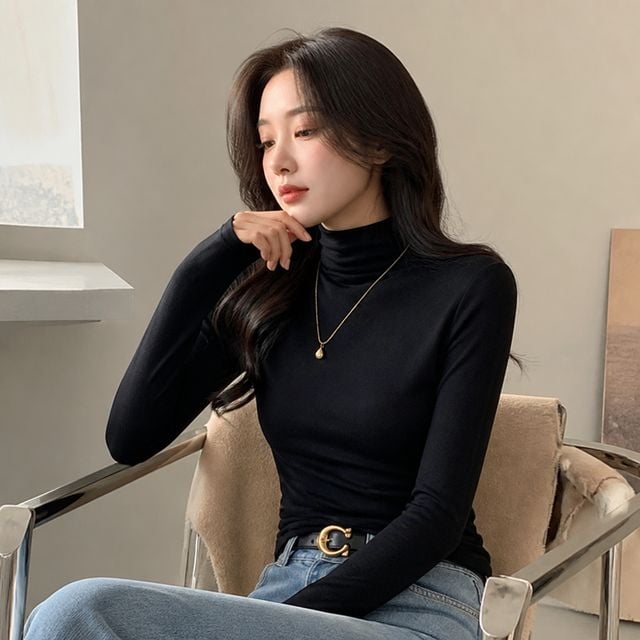 여성 가을 겨울 반폴라 티셔츠 긴팔 목폴라 터틀넥 이너 기본 데일리룩