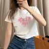 여성 반팔 티셔츠 하트 프린팅 영문 레터링 라운드넥 - 이미지 3