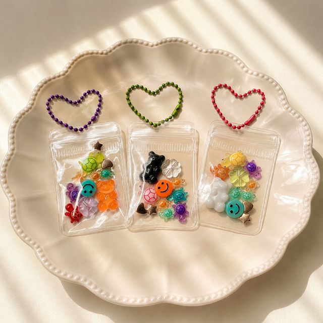 행운 거북이 파츠 투명 지퍼백 PVC 키링 키홀더 열쇠고리 DIY 만들기 클리커 키캡 행운부적 8종 - 이미지 3