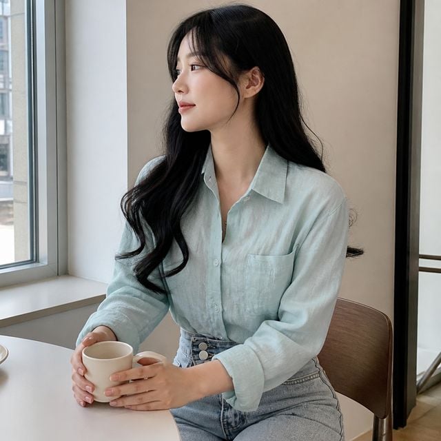 여성 긴팔 남방 여름 베이직 셔츠 데일리룩 오피스룩 - 이미지 1