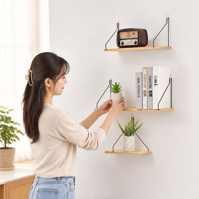 벽선반 우드 인테리어 미니 원목 거치대 벽걸이 선반 거실 주방 정리대
