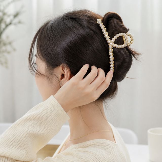 진주 메탈 머리핀 헤어 액세서리 큐빅 집게핀 올림머리 스타일링 - 이미지 1