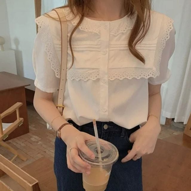 루즈핏 빅카라 스퀘어 블라우스 데이트 데일리 - 이미지 3