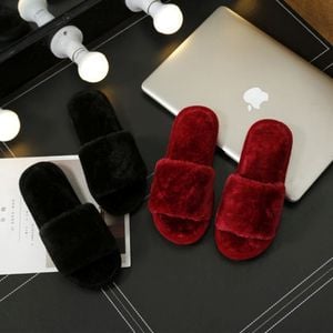 따뜻한 털 슬리퍼 방한 룸슈즈 거실 사무실 실내화 - 이미지 2