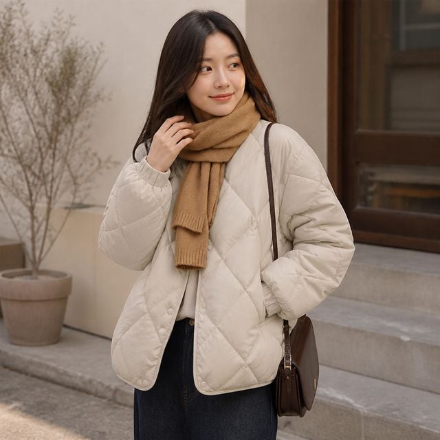 여성 퀄팅 점퍼 간절기 아우터 얇은 경량 패딩 노카라