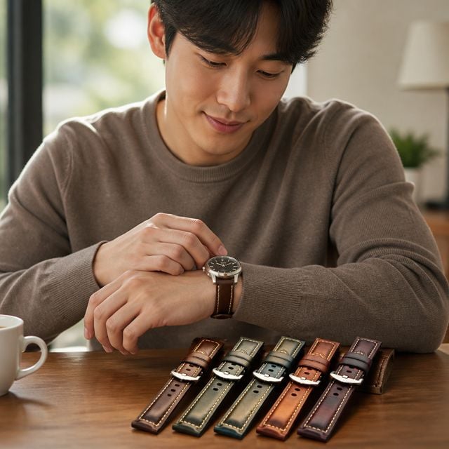 가죽 밴드 20mm 소가죽 손목시계 줄 스트랩 교체용 - 이미지 1