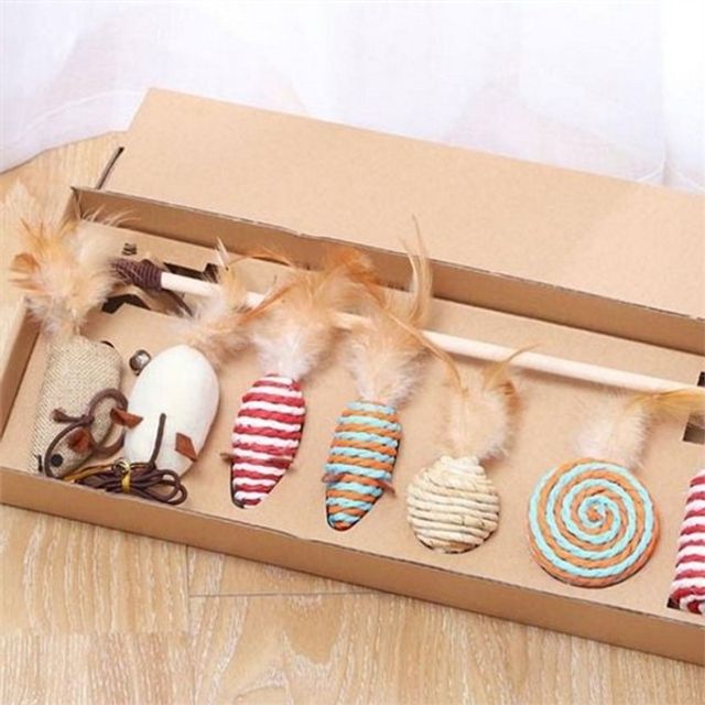고양이 낚시대 장난감 7종세트 고양이 깃털 장난감 반려동물 스틱 놀이 막대 동물유인 동물공 훈련 소리