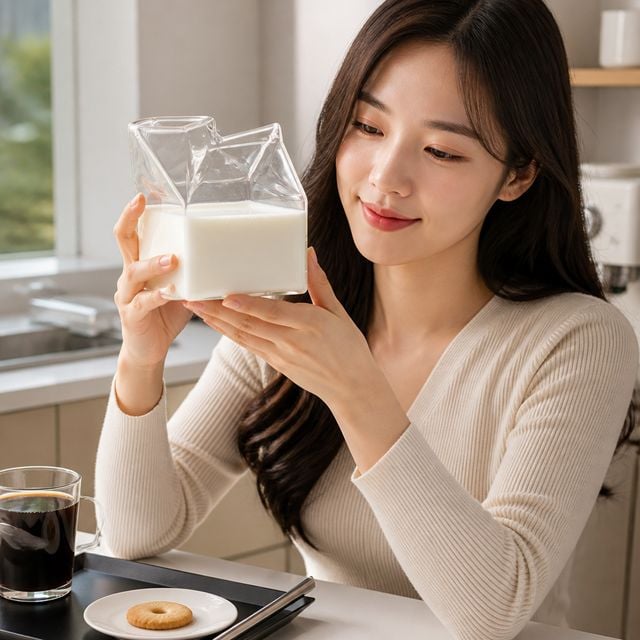 밀크글라스 우유팩 유리컵 홈카페 잔 - 이미지 1