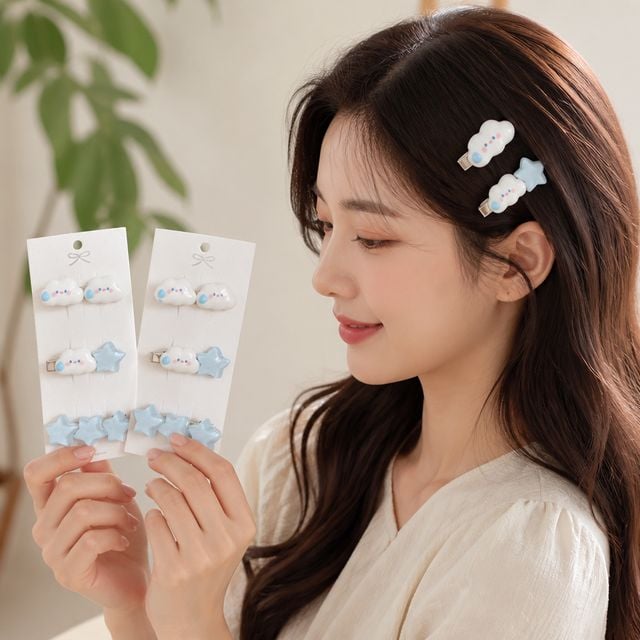 헤어핀 구름 별 똑딱핀 화이트 옆머리 집게핀 머리장식 헤어액세서리 - 이미지 1