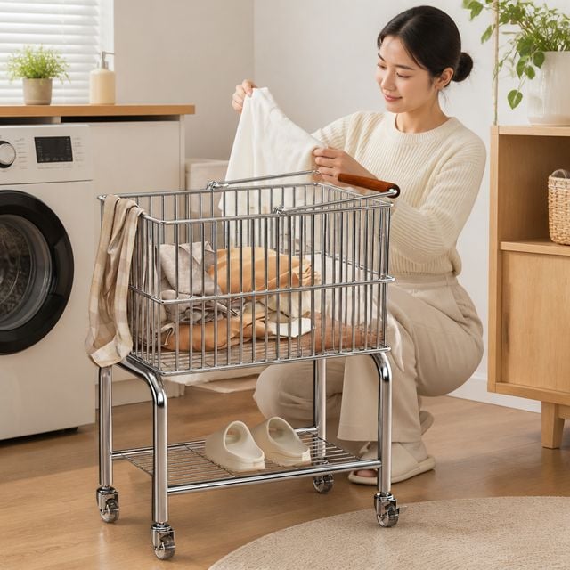 빨래바구니 철제 세탁함 대형 이동식 빨래통 세탁실 수납함 세탁바구니