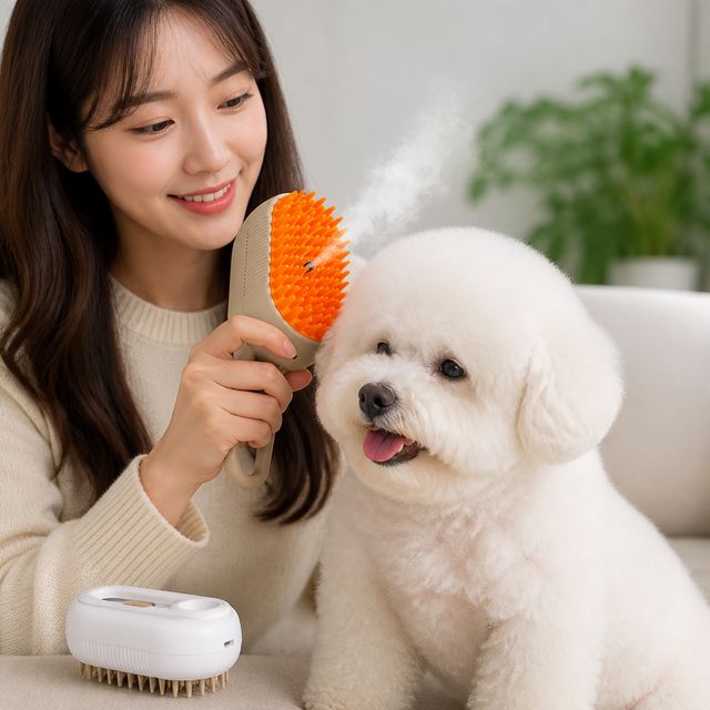 반려동물 미스트 분사 실리콘 빗 강아지 고양이 피모 관리기