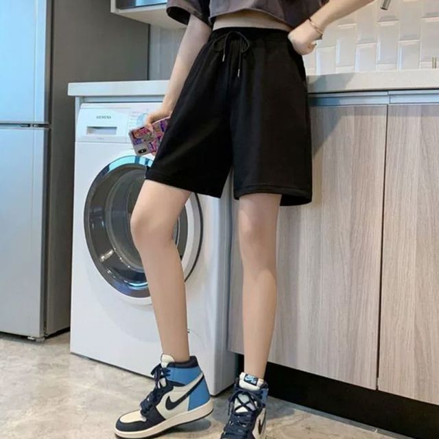 블랙 반팬츠 여성바지 하프팬츠 여성쿨바지 와이드핏청 여성와이드