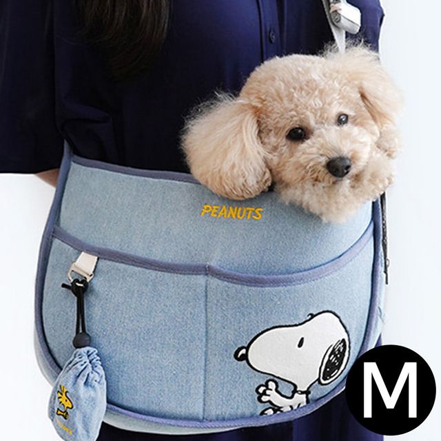 반려견이동장 M 데님 슬링백 피너츠