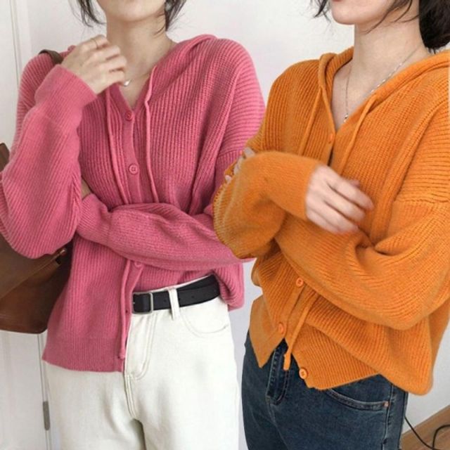 도톰한유연성 여성용 스웨터 후디 클로징 니트집업 베이직 버튼가디건 여성 니트가니건 꼬임 브이라인