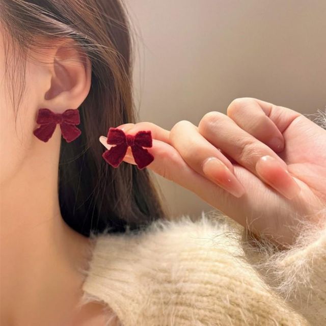 포인트 벨벳 리본 은침 귀걸이 이어링 S925 이어링 여자귀걸이 실버귀걸이 데일리귀걸이 포인트귀걸이