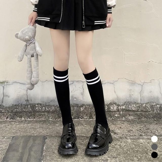 스트라이프 니삭스 양말 여성 반양말 무릎양말 줄무늬