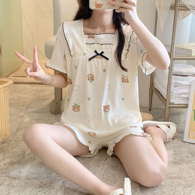 (애플베어)여성 여름 잠옷 홈웨어 파자마 밴딩 세트