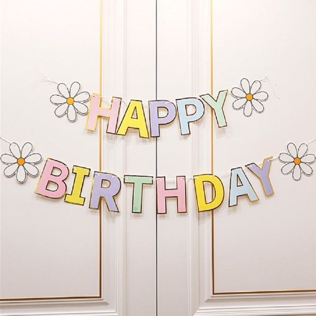 생일축하 가랜드 골드테두리 HBD