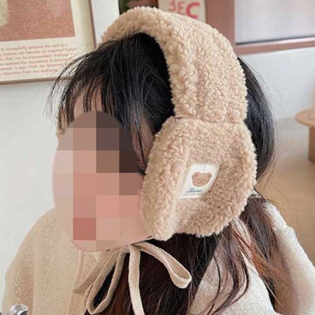 곰돌이라벨뽀글이귀도리 멀티뽀글이귀도리(브라운)