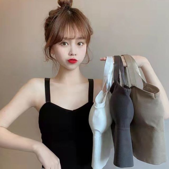 여성 나시 튜브탑 탈부착 이너, 하트넥 캡내장