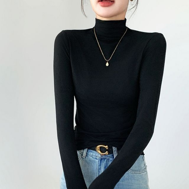 슬림핏 미드넥 긴팔 티셔츠 데일리 간절기 활용 얇은핏 롱슬리브 남녀공용