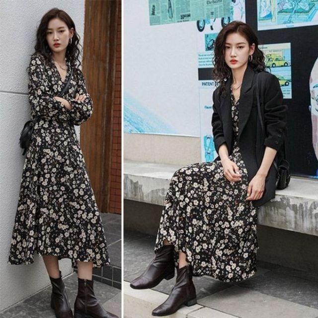 허리끈 롱 가을 나시원피스 미니 플라워 프릴 디테일