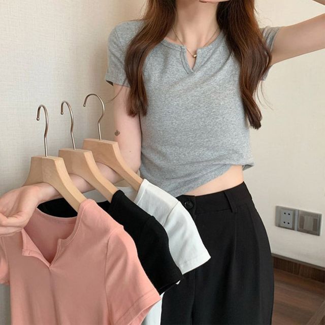 여성 여름 필수소장각 앞트임 기본 디자인 반팔티셔츠