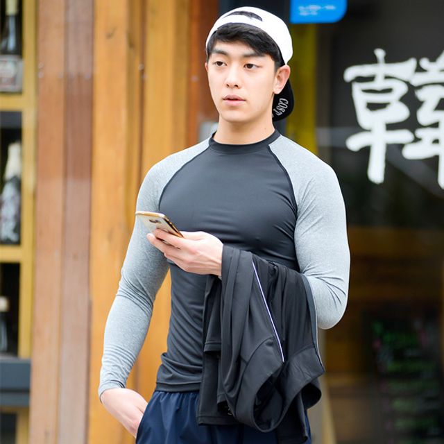 남자 래쉬가드 솔리드 티셔츠 비치웨어 레저 스포츠