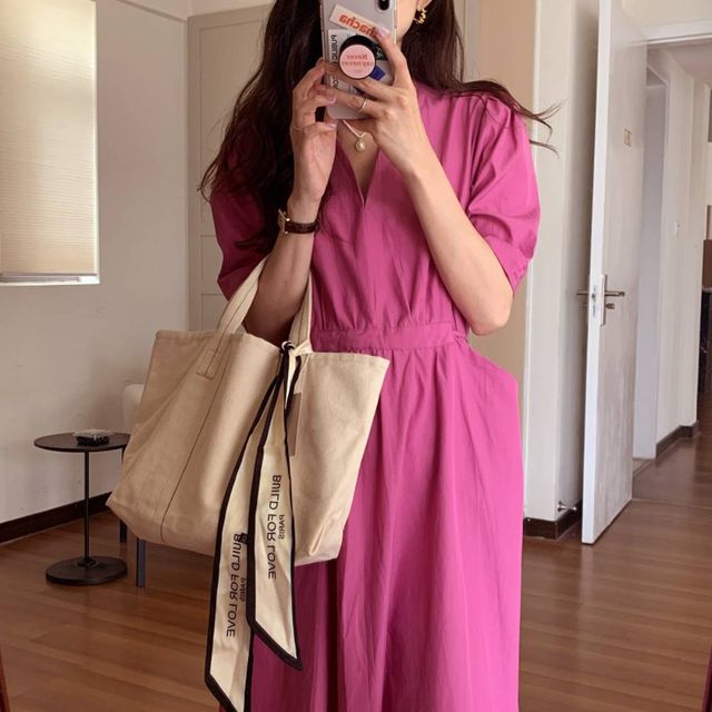 G126237 V넥 포켓 원피스 - 데일리 착용 편안함