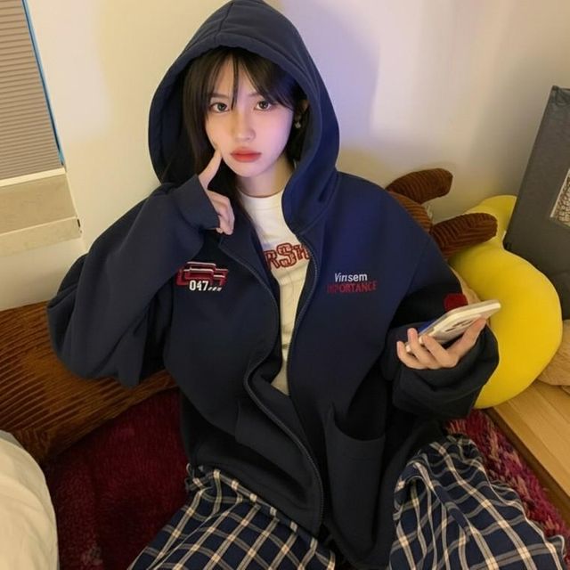 긴팔티 루즈핏 여자 트레이닝 캐주얼 플렉스 후드집업