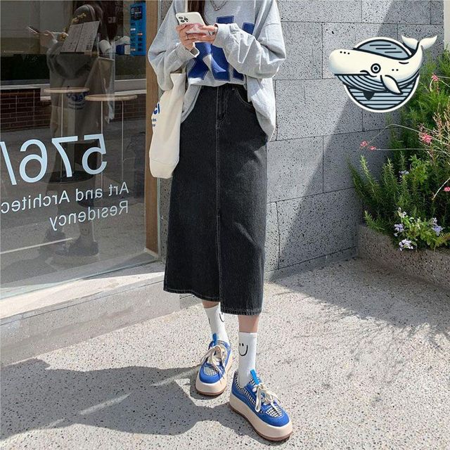 트렌디 롱 데님스커트 편안한 청바지 스커트